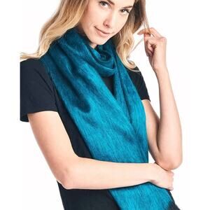 Uno Alla Volta Alpaca Blend Scarf Dark Turquoise Fringe Quiet Luxury Whimsygoth